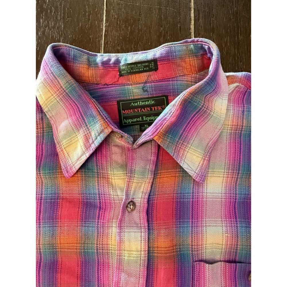 Vintage Mountain Tek XL Multicolor Plaid Flannel Shirt Pink Purple 90s Grunge